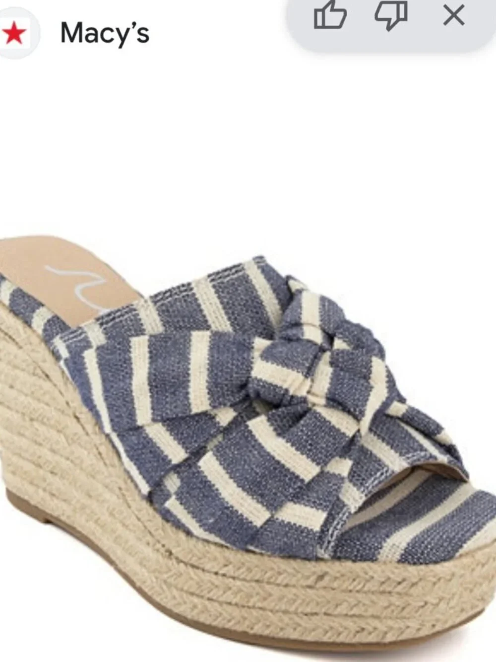 Sugar I Wedge Jute, Canvas Twist Blue and White/Cream Stripe Wedge Sandals 8.5